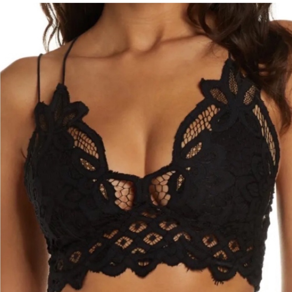 FREE PEOPLE Adella Lace Bralette XS Black